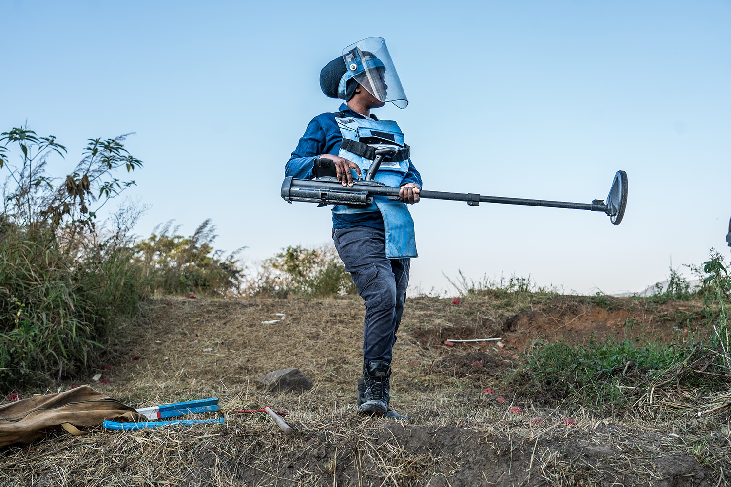 A HALO deminer takes a moment before she begins her work in Benguela, Angola